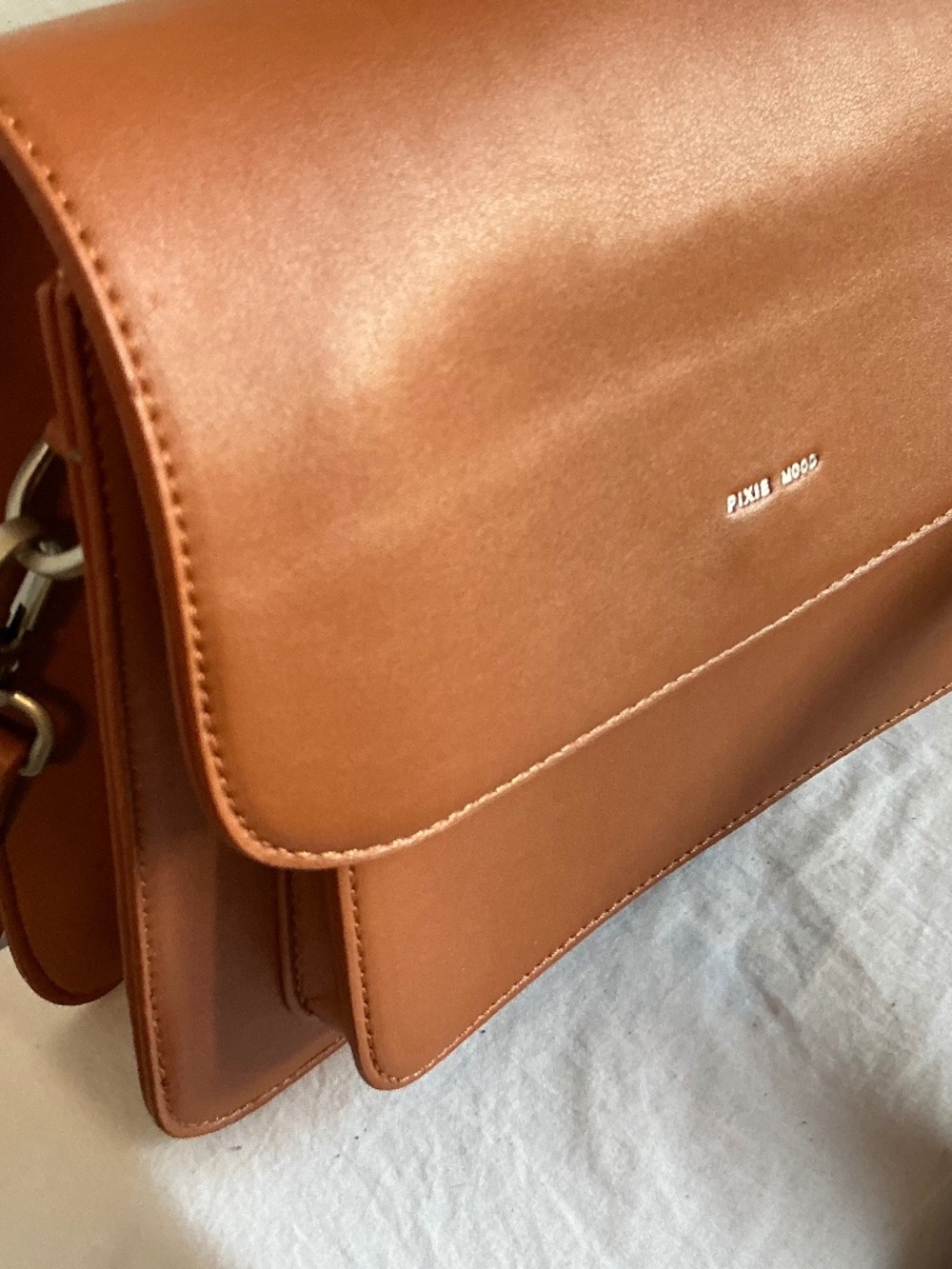 Pixie Mood Vegan Leather Crossbody Bag – Tan/Cognac – Minimalist Flap Bag